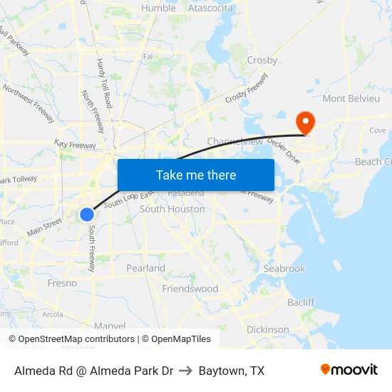 Almeda Rd @ Almeda Park Dr to Baytown, TX map