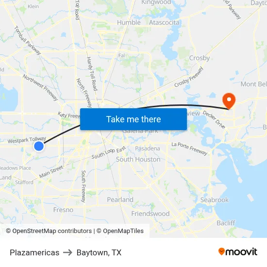 Plazamericas to Baytown, TX map
