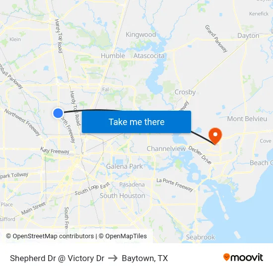 Shepherd Dr @ Victory Dr to Baytown, TX map