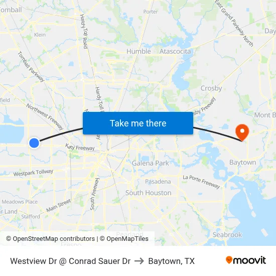 Westview Dr @ Conrad Sauer Dr to Baytown, TX map