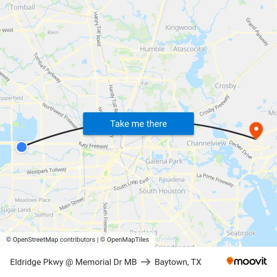 Eldridge Pkwy @ Memorial Dr MB to Baytown, TX map