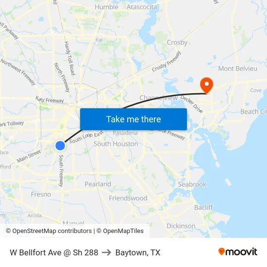W Bellfort Ave @ Sh 288 to Baytown, TX map