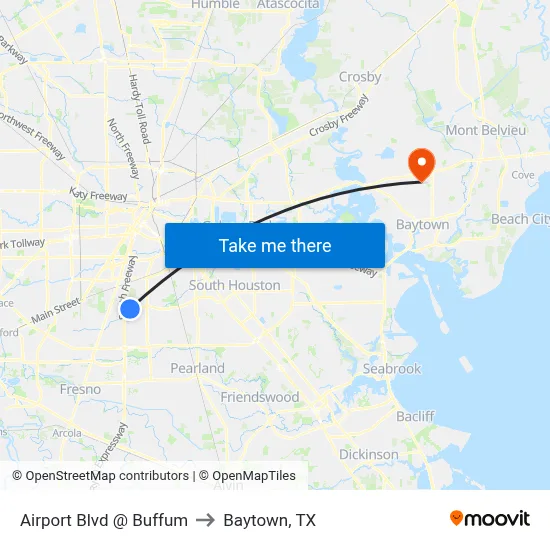 Airport Blvd @ Buffum to Baytown, TX map