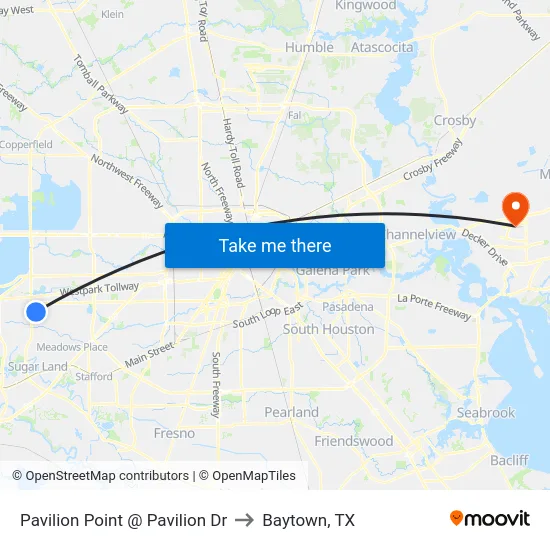 Pavilion Point @ Pavilion Dr to Baytown, TX map