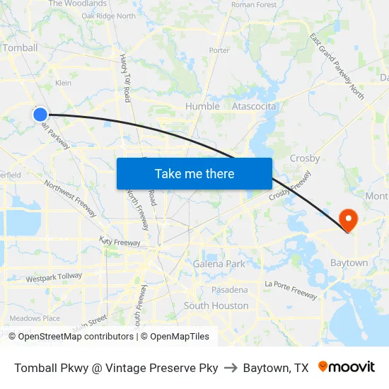 Tomball Pkwy @ Vintage Preserve Pky to Baytown, TX map
