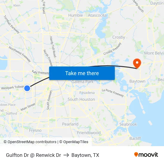 Gulfton Dr @ Renwick Dr to Baytown, TX map