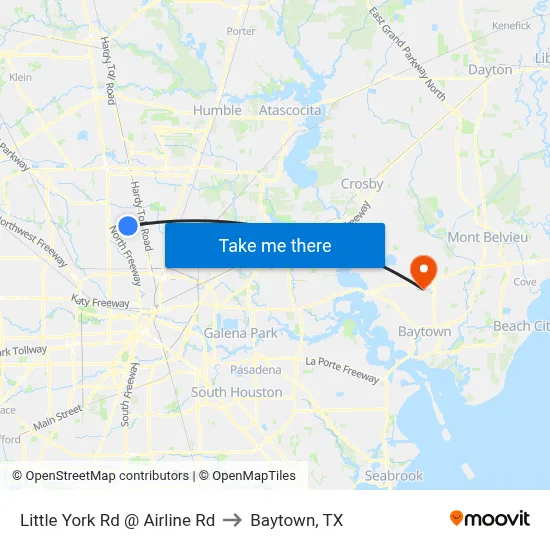 Little York Rd @ Airline Rd to Baytown, TX map
