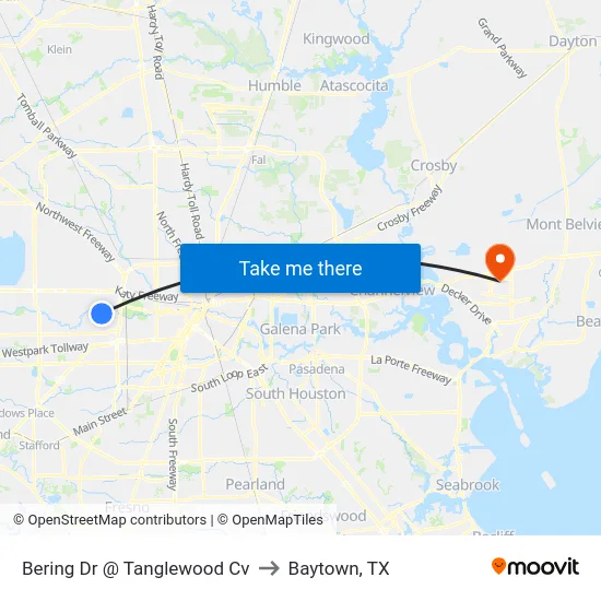 Bering Dr @ Tanglewood Cv to Baytown, TX map
