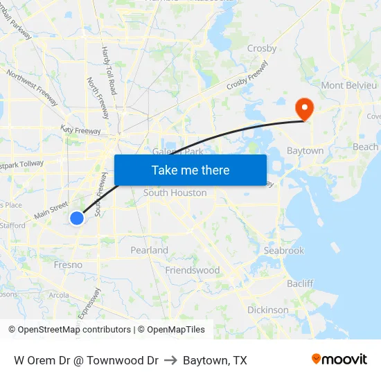 W Orem Dr @ Townwood Dr to Baytown, TX map