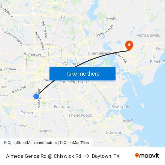 Almeda Genoa Rd @ Chiswick Rd to Baytown, TX map