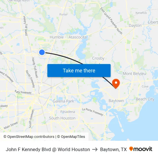 John F Kennedy Blvd @ World Houston to Baytown, TX map