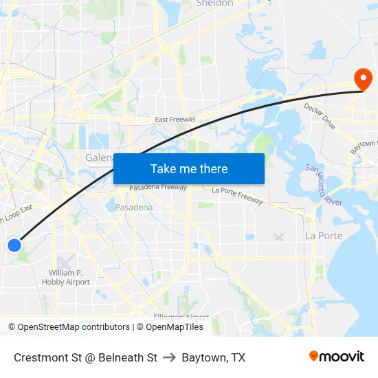 Crestmont St @ Belneath St to Baytown, TX map