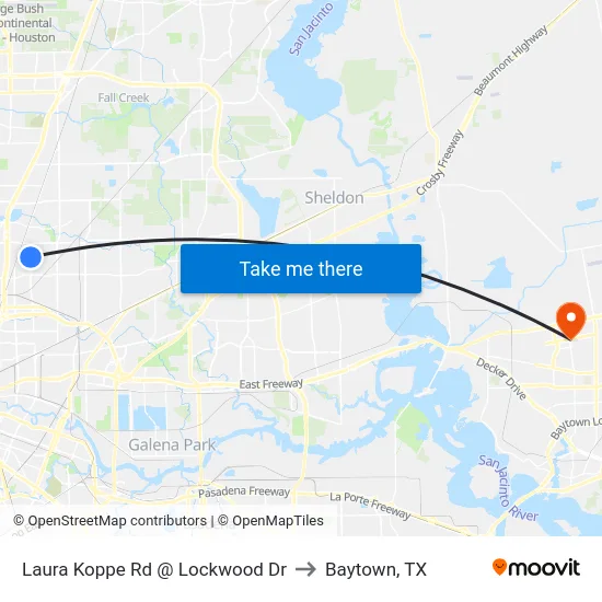 Laura Koppe Rd @ Lockwood Dr to Baytown, TX map