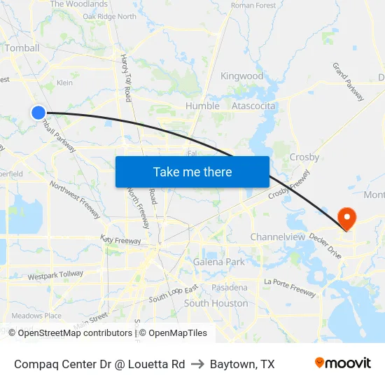 Compaq Center Dr @ Louetta Rd to Baytown, TX map