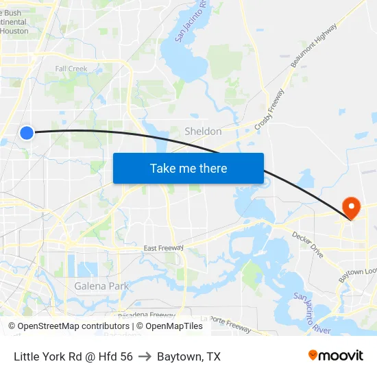 Little York Rd @ Hfd 56 to Baytown, TX map