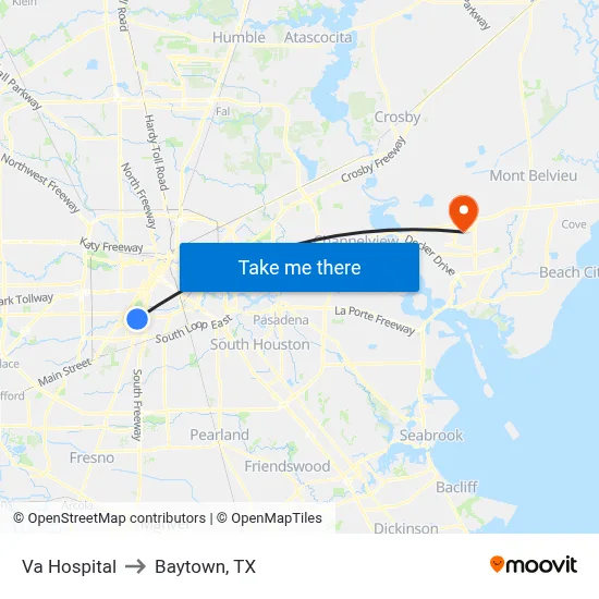 Va Hospital to Baytown, TX map