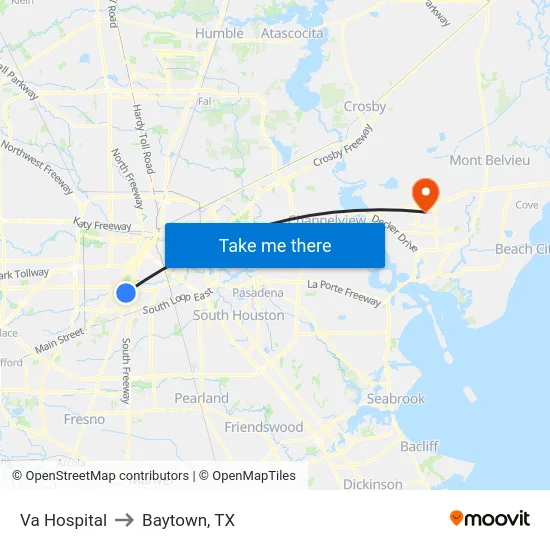 Va Hospital to Baytown, TX map