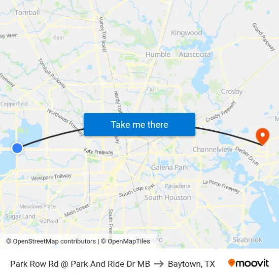 Park Row Rd @ Park And Ride Dr MB to Baytown, TX map