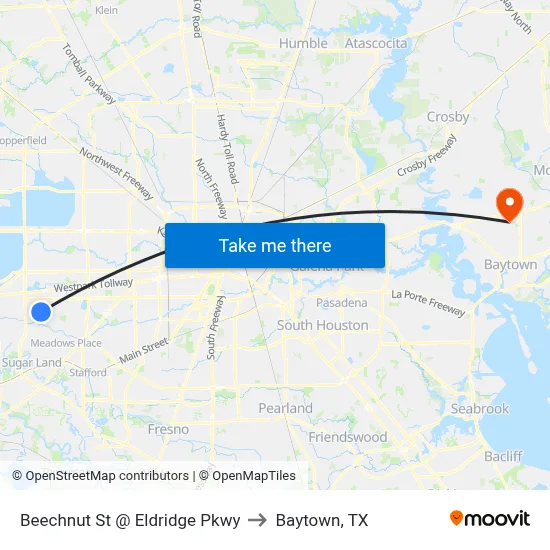Beechnut St @ Eldridge Pkwy to Baytown, TX map