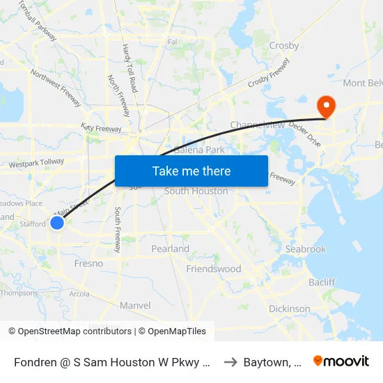 Fondren @ S Sam Houston W Pkwy MB to Baytown, TX map