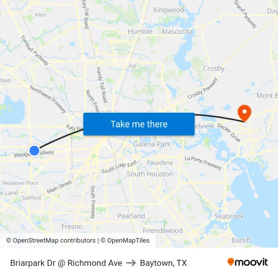 Briarpark Dr @ Richmond Ave to Baytown, TX map