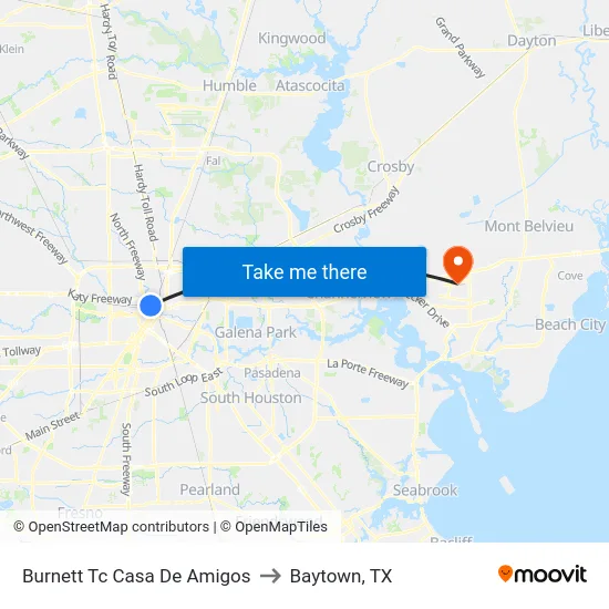 Burnett Tc Casa De Amigos to Baytown, TX map