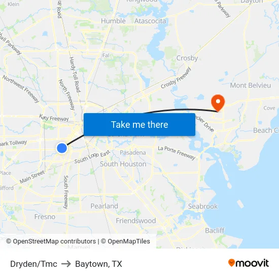 Dryden/Tmc to Baytown, TX map