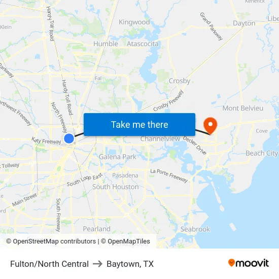 Fulton/North Central to Baytown, TX map