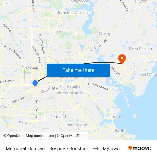 Memorial Hermann Hospital/Houston Zoo to Baytown, TX map