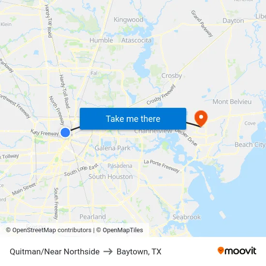 Quitman/Near Northside to Baytown, TX map