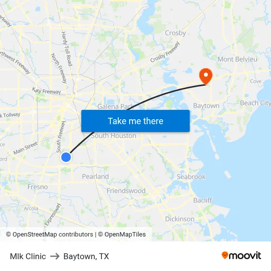 Mlk Clinic to Baytown, TX map
