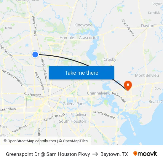 Greenspoint Dr @ Sam Houston Pkwy to Baytown, TX map