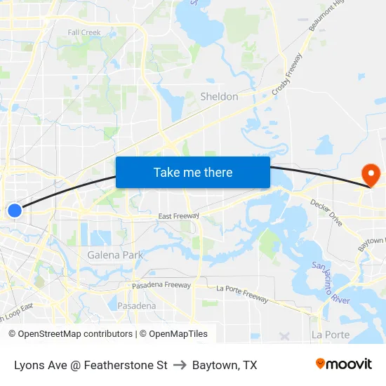 Lyons Ave @ Featherstone St to Baytown, TX map