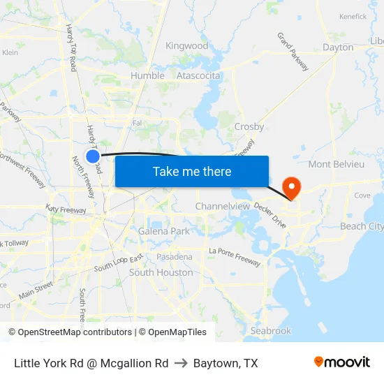 Little York Rd @ Mcgallion Rd to Baytown, TX map