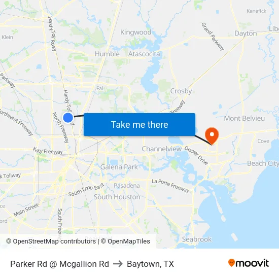 Parker Rd @ Mcgallion Rd to Baytown, TX map