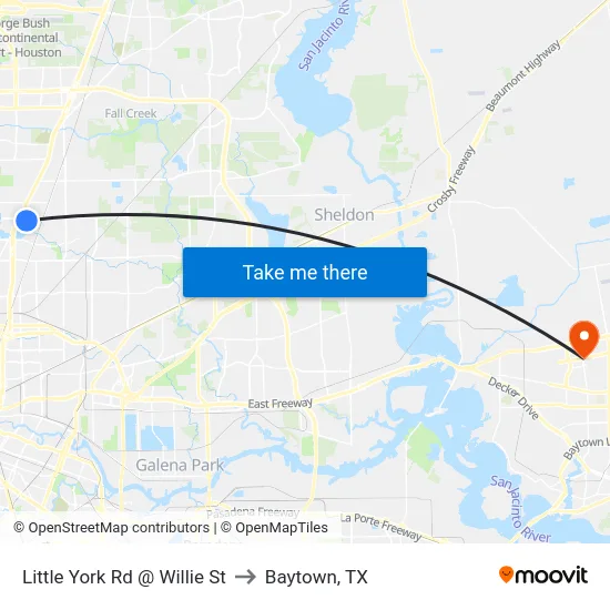Little York Rd @ Willie St to Baytown, TX map