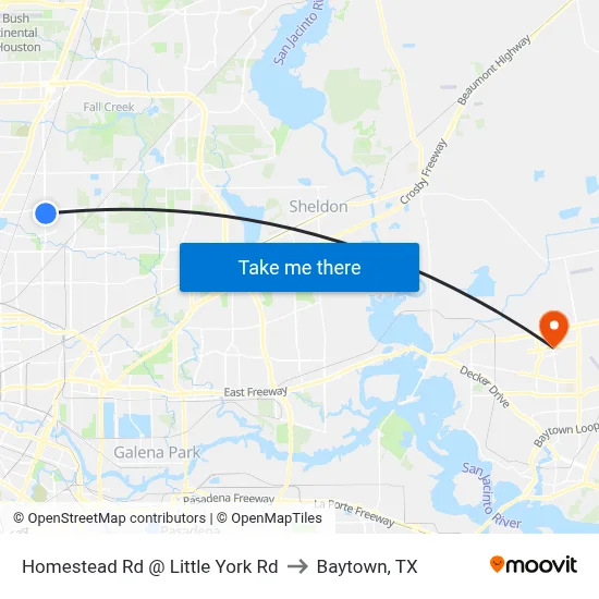 Homestead Rd @ Little York Rd to Baytown, TX map