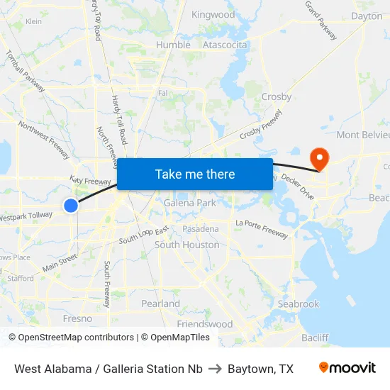 West Alabama / Galleria Station Nb to Baytown, TX map