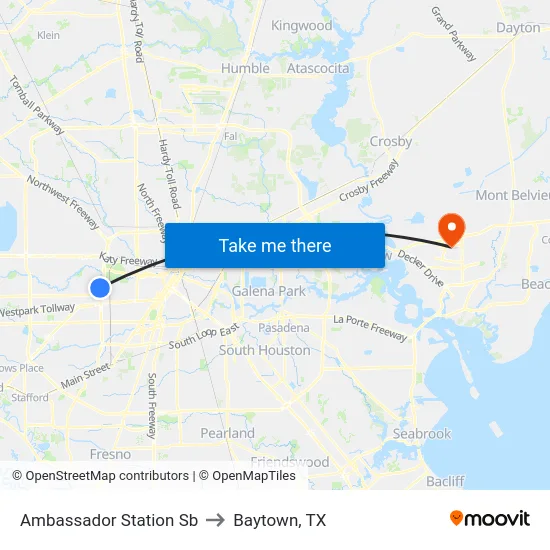 Ambassador Station Sb to Baytown, TX map