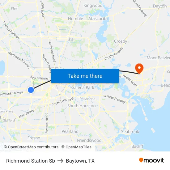 Richmond Station Sb to Baytown, TX map
