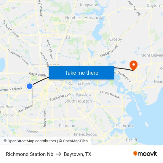 Richmond Station Nb to Baytown, TX map