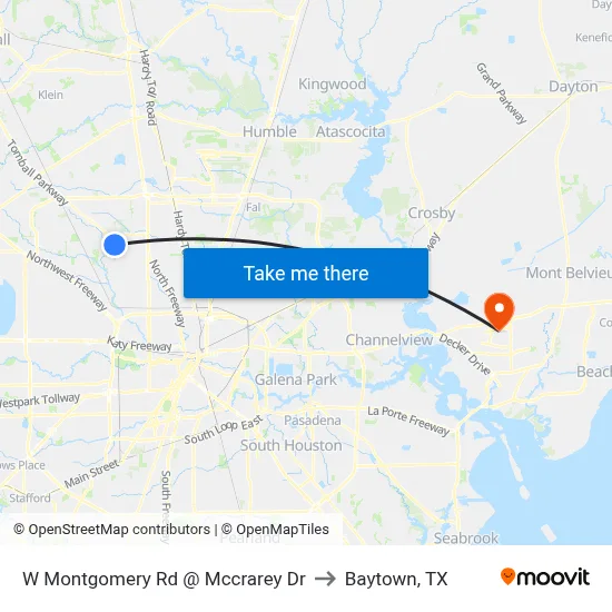 W Montgomery Rd @ Mccrarey Dr to Baytown, TX map