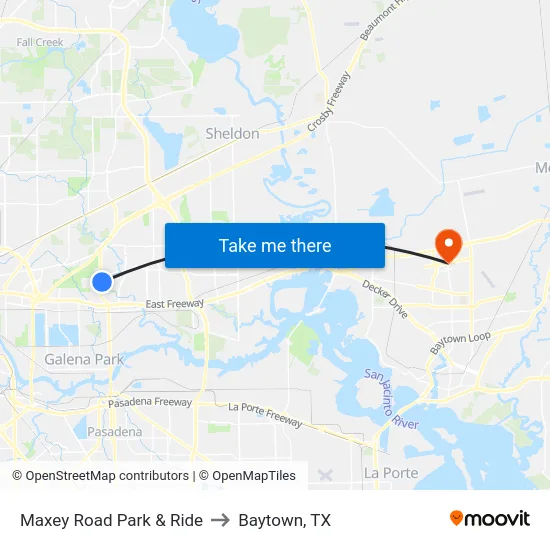 Maxey Road Park & Ride to Baytown, TX map