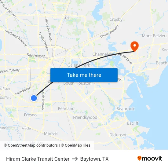 Hiram Clarke Transit Center to Baytown, TX map