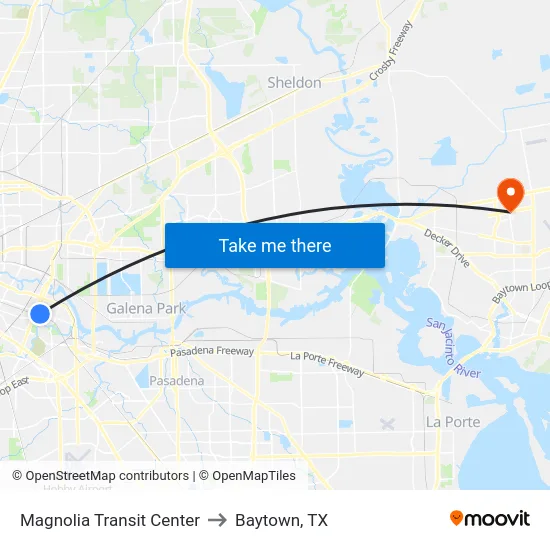 Magnolia Transit Center to Baytown, TX map