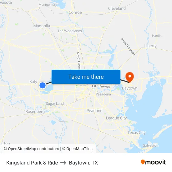Kingsland Park & Ride to Baytown, TX map