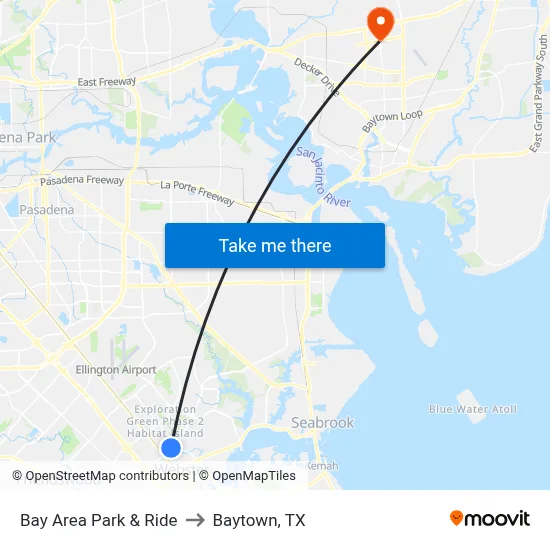 Bay Area Park & Ride to Baytown, TX map