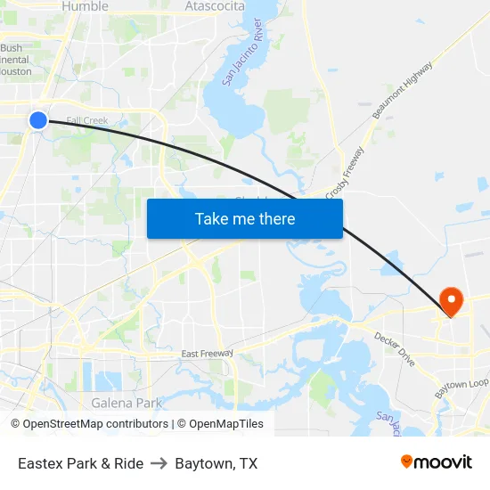 Eastex Park & Ride to Baytown, TX map