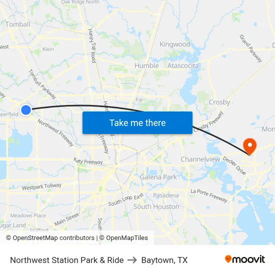 Northwest Station Park & Ride to Baytown, TX map