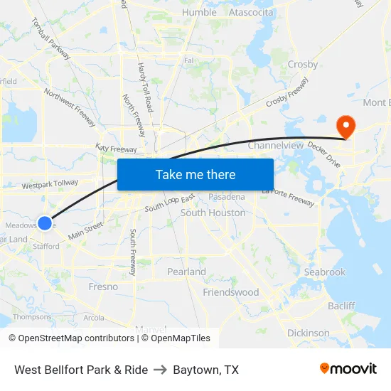 West Bellfort Park & Ride to Baytown, TX map